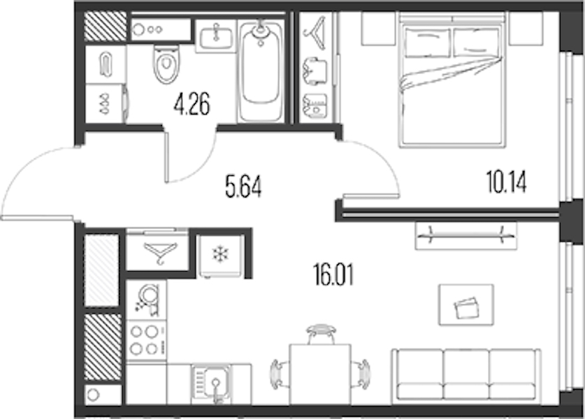 1-комнатная квартира 36.05 м², 5/10 эт., ЖК «LEGENDA Васильевского»